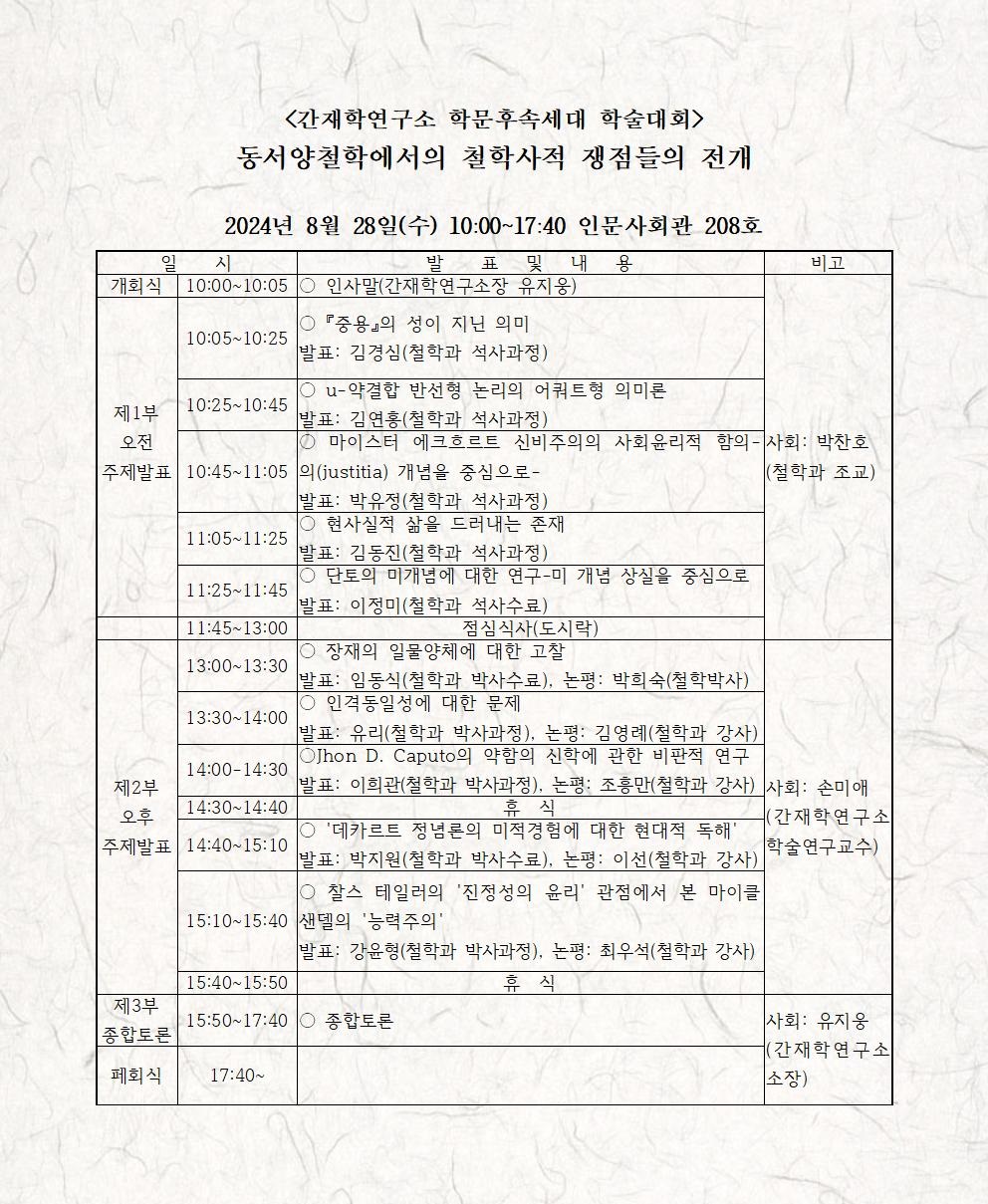 2024년도 간재학연구소 학문후속세대 학술대회-동서양철학에서의 철학사적 쟁점들의 전개 대표이미지
